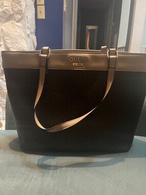 GUESS Black Tote with Taupe Trim and Straps